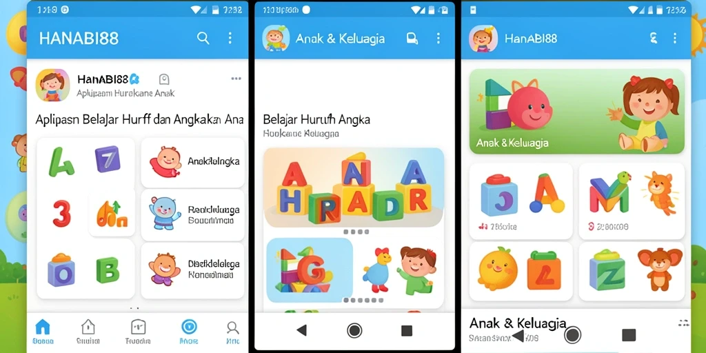 Tampilan aplikasi HANABI88 yang menarik untuk belajar huruf dan angka.