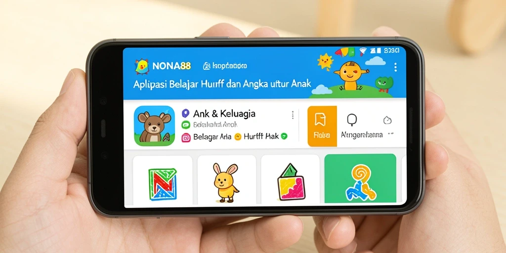 Tampilan antarmuka NONA88 menunjukkan fitur belajar huruf dan angka yang interaktif.